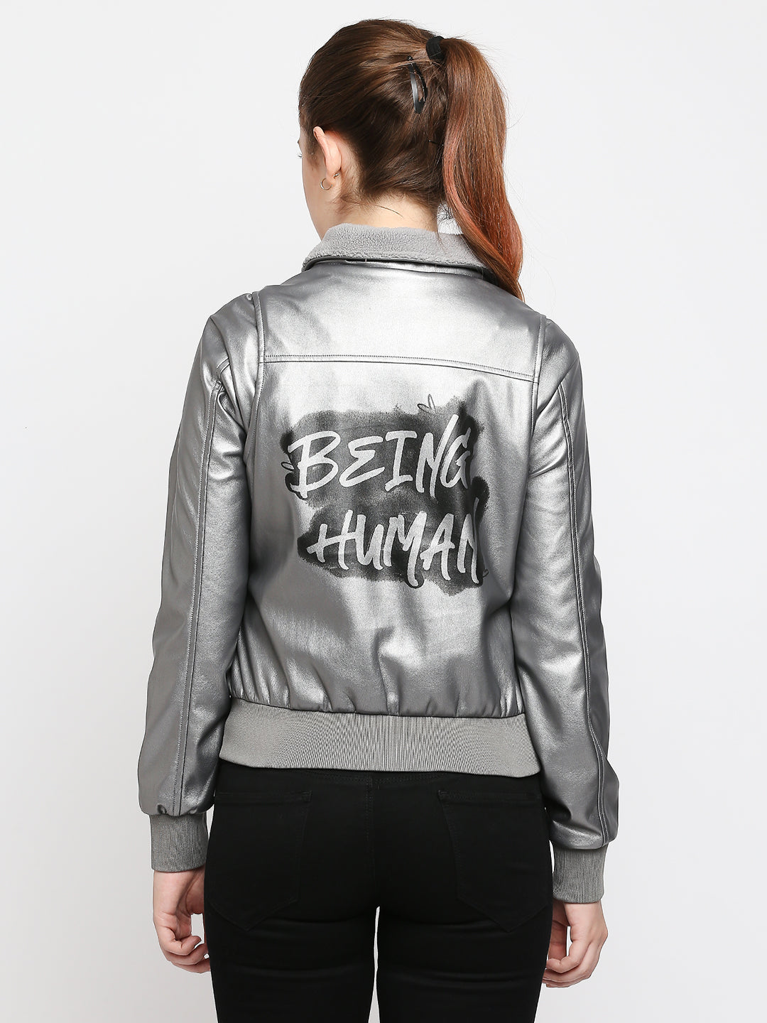 Being Human Womens Bomber Semi  Fit Jackets - Gunmetal Silver