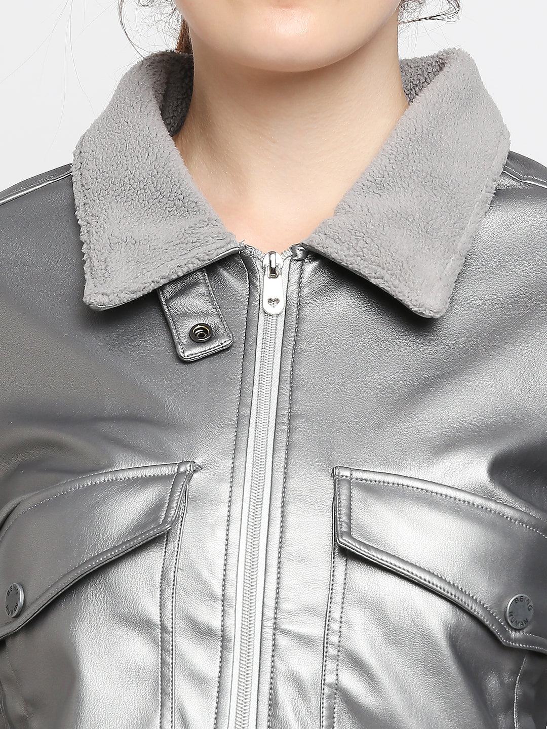 Being Human Womens Bomber Semi  Fit Jackets - Gunmetal Silver