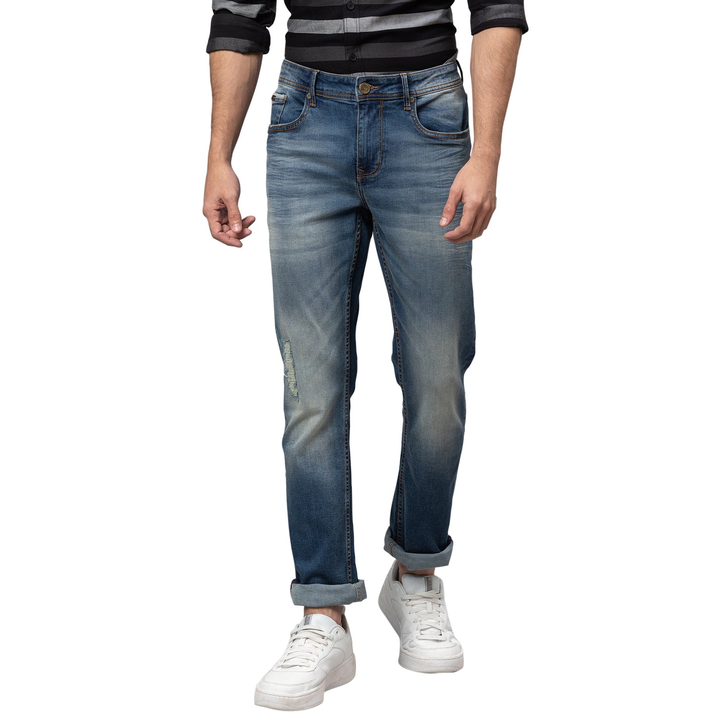 Being Human Mens Slim Straight Fit Denim - Mid Tone